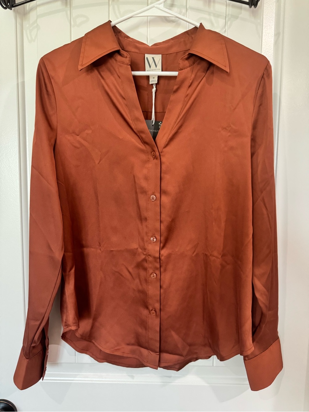 Worthington Rust Satin Button-Down Blouse